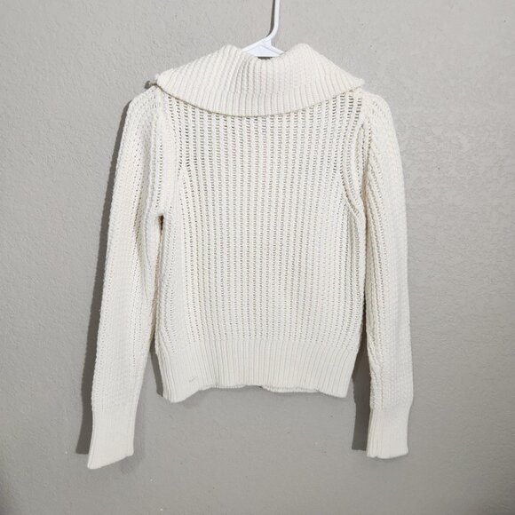 Old Navy Sweater Womens Medium Ivory Button Front Cardigan Knit Pockets Collar - Picture 3 of 9